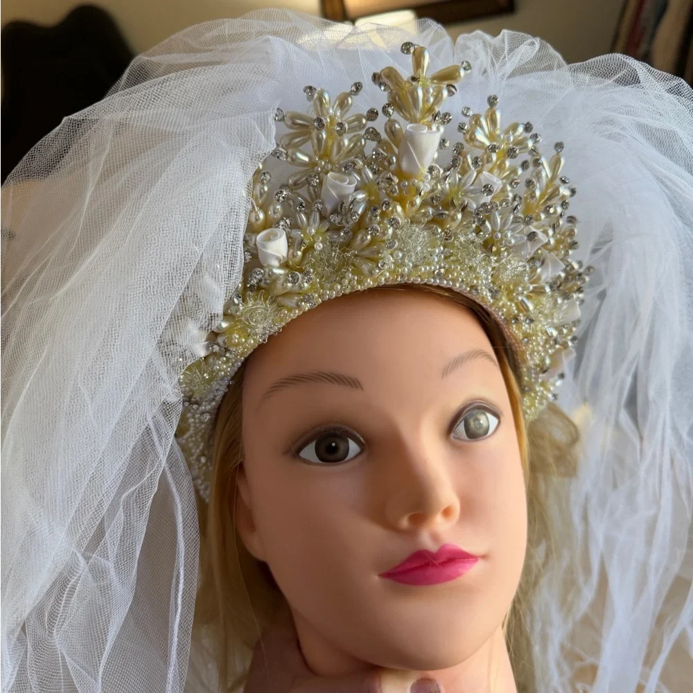 Vintage White and Gold Beaded Bridal Headband